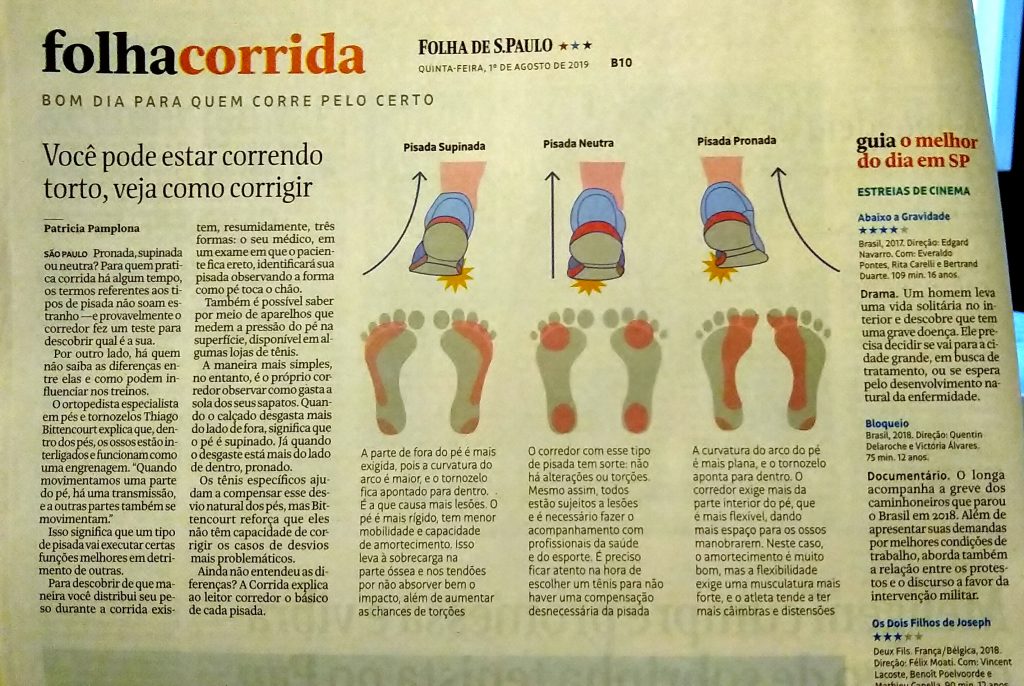Jornal Folha de S.Paulo com publicação sobre tipos de pisada